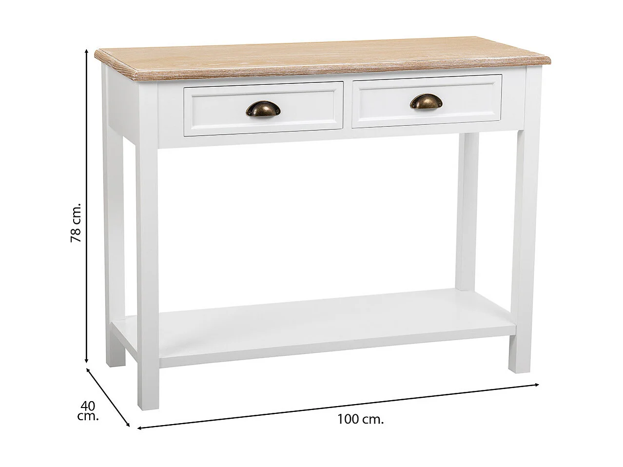 Recibidor de madera de 2 cajones y 1 balda blanco 100x40x78