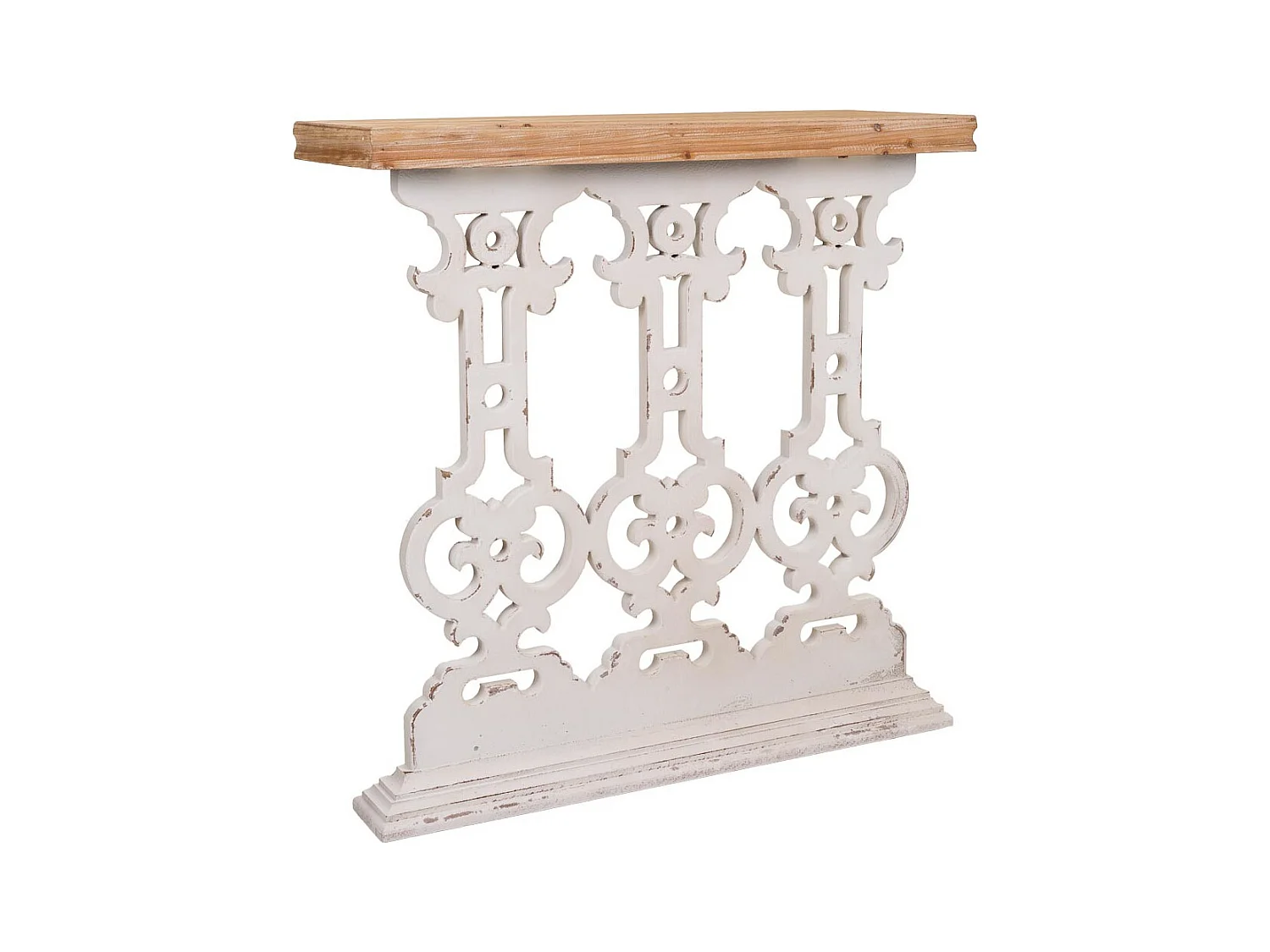 Weiße Eingangstisch aus geschnitztem Holz, 81x30x82h cm