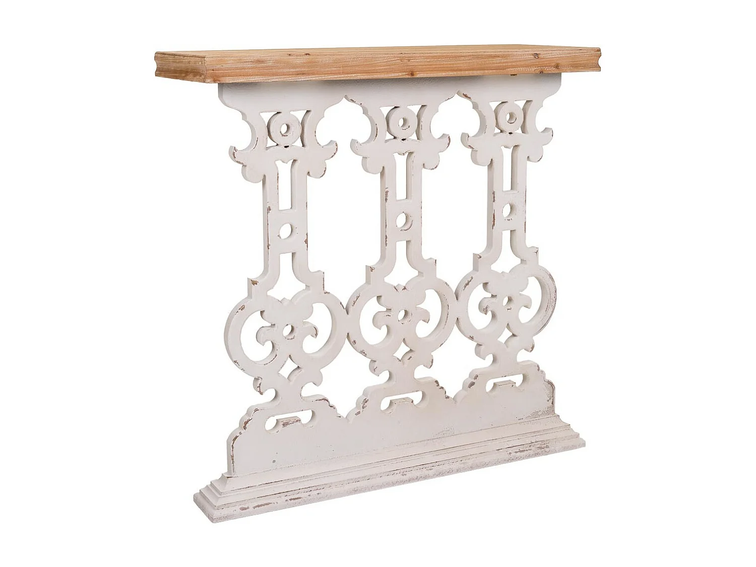 Mobile da ingresso in legno intagliato bianco 81x30x82h