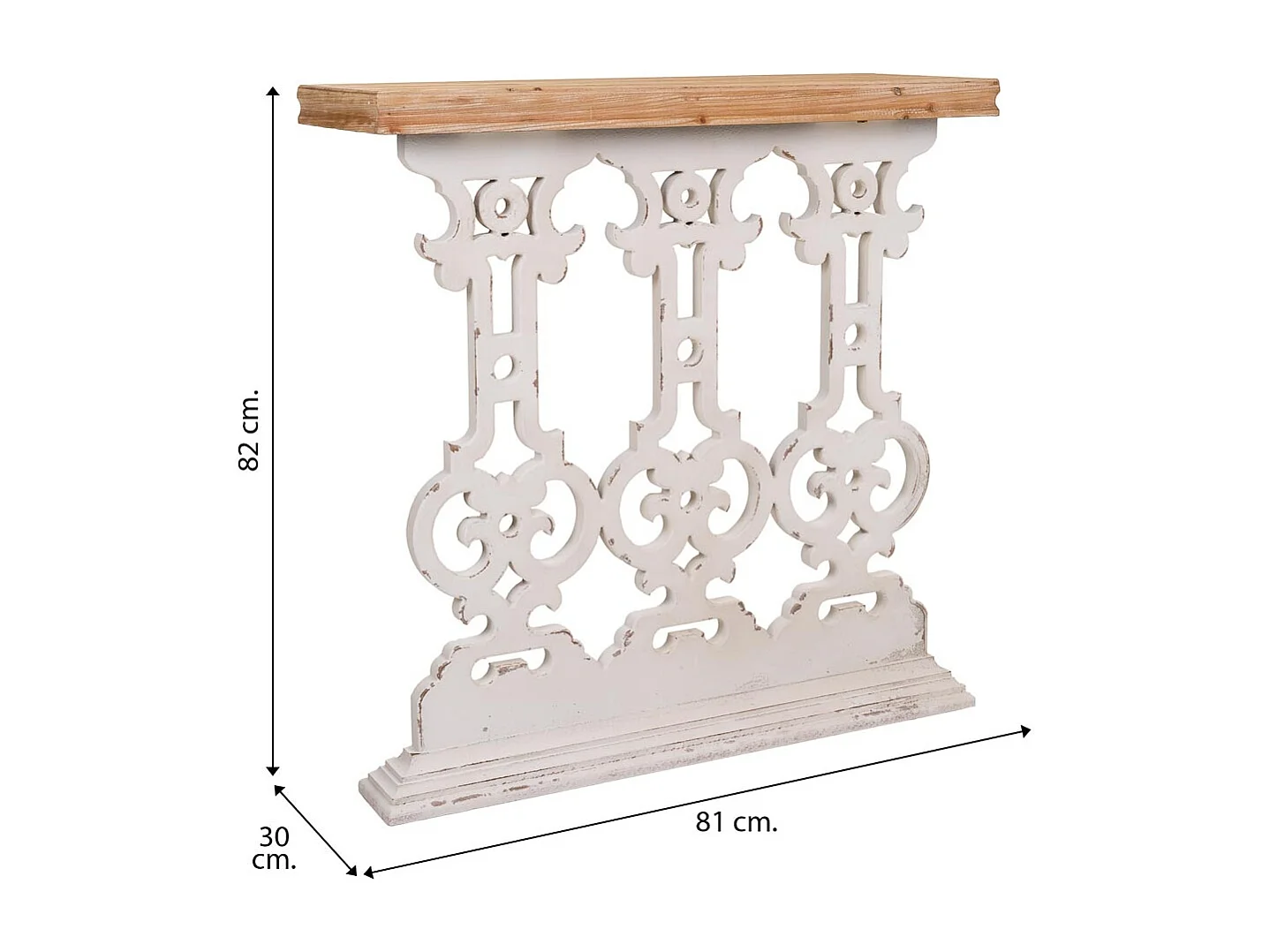 Mobile da ingresso in legno intagliato bianco 81x30x82h
