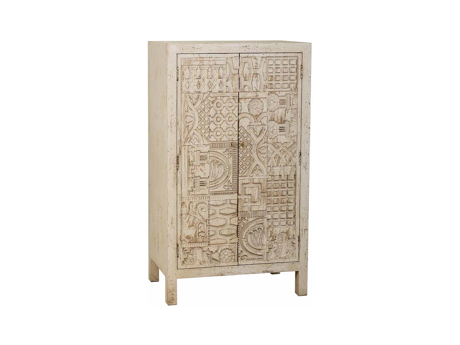 Armadio in legno intagliato artigianalmente a 2 ante beige 78x35x140