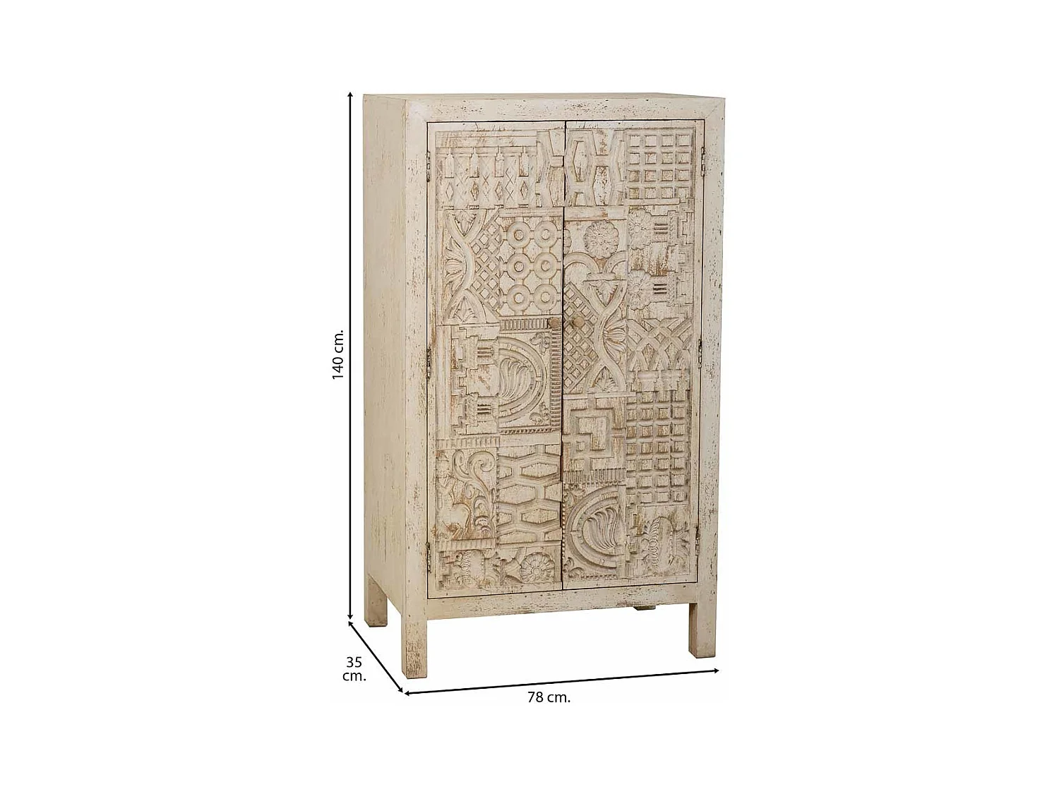 Armadio in legno intagliato artigianalmente a 2 ante beige 78x35x140