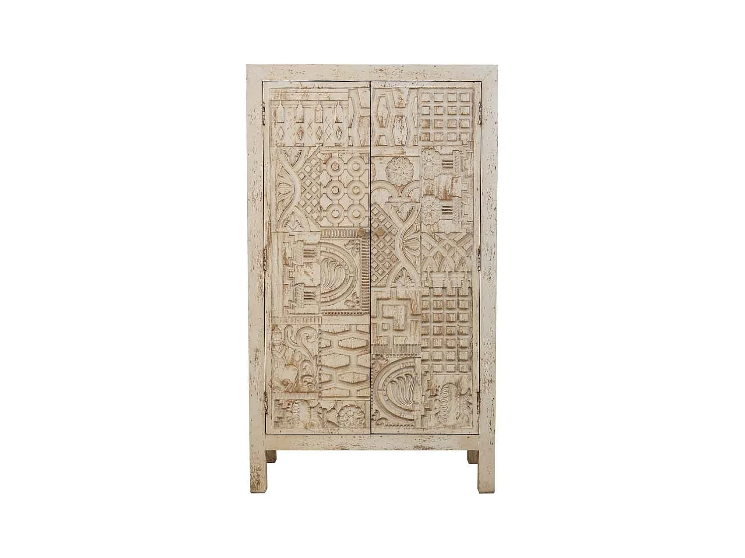 Armadio in legno intagliato artigianalmente a 2 ante beige 78x35x140