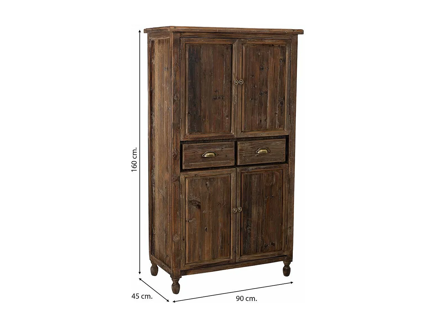 Armário em madeira com 4 portas e 2 gavetas 90x45x160h cm