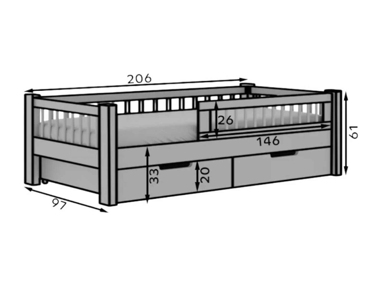 Bett Lora (90x200)/Matratze inklusive/Braun