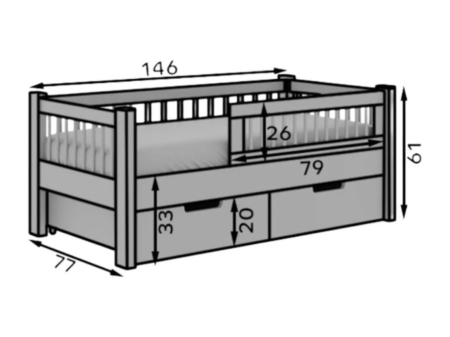 Letto Lora (70x140)/materasso incluso/bianca