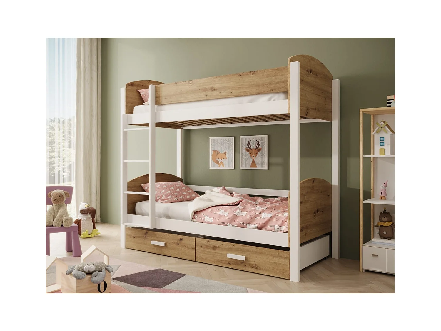 Letto Kori (90x200)/materasso incluso/Marrone&Bianco