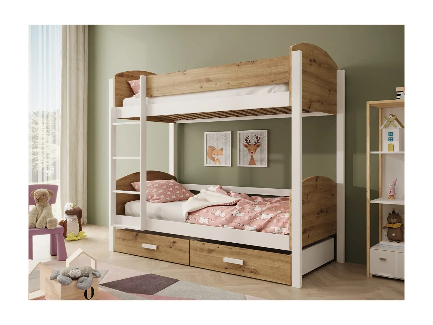 Lit Kori (90x200)/matelas inclus/Marron&Blanc