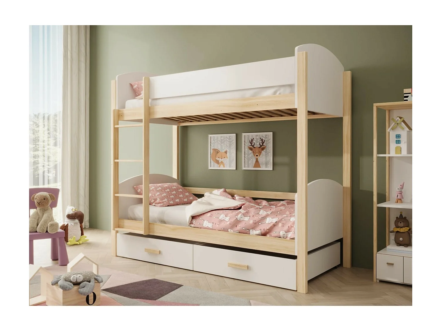 Letto Kori (90x200)/materasso incluso/Bianco&marrone