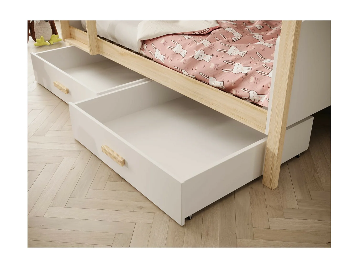 Letto Kori (90x200)/materasso incluso/Bianco&marrone