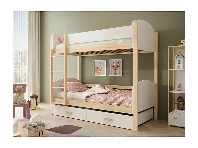 Lit Kori (90x200)/matelas inclus/Blanc&Marron