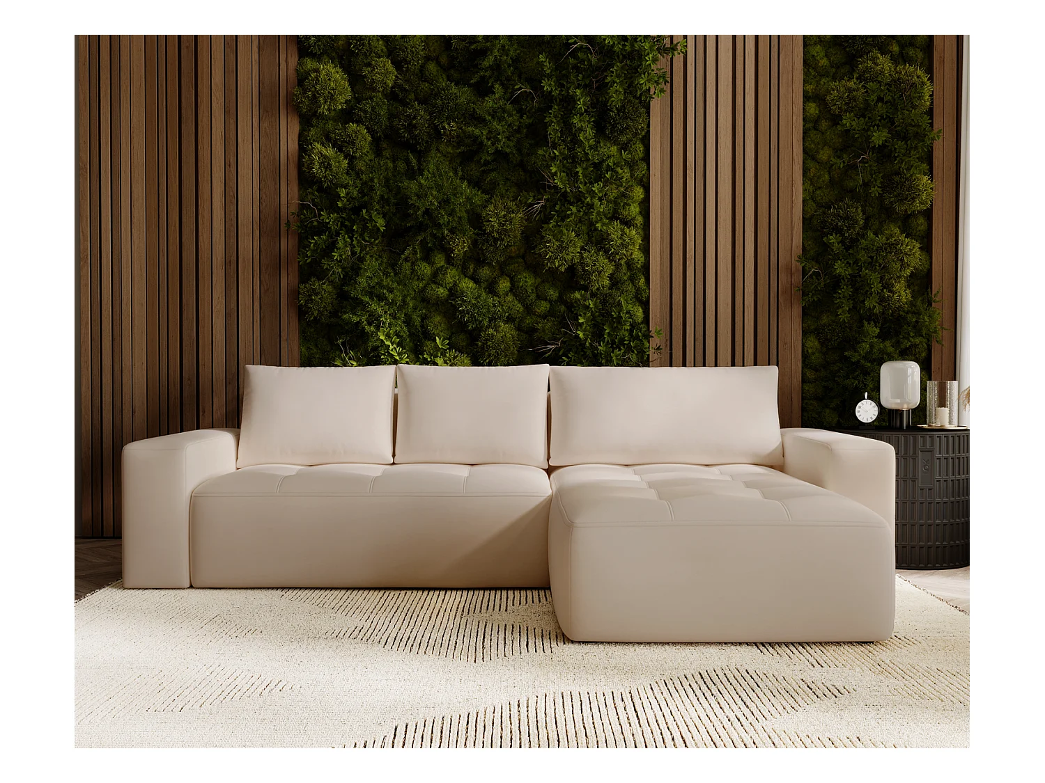 Emporius Nevada Canapé d'angle avec Rangement, Convertible - Tissu Velours, Canapé d'angle 250 cm, 4 Places - Droite, Beige (Trinity 4)