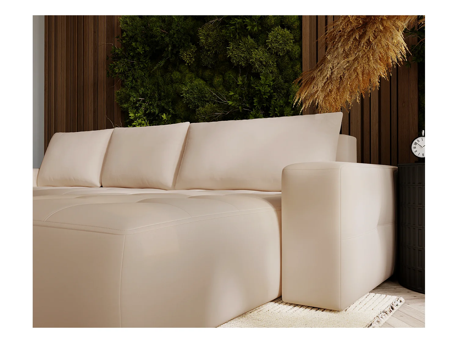 Emporius Nevada Canapé d'angle avec Rangement, Convertible - Tissu Velours, Canapé d'angle 250 cm, 4 Places - Droite, Beige (Trinity 4)