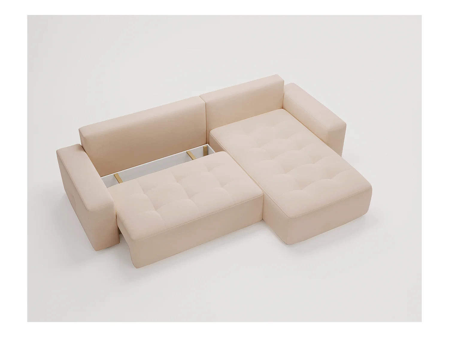 Emporius Nevada Canapé d'angle avec Rangement, Convertible - Tissu Velours, Canapé d'angle 250 cm, 4 Places - Droite, Beige (Trinity 4)