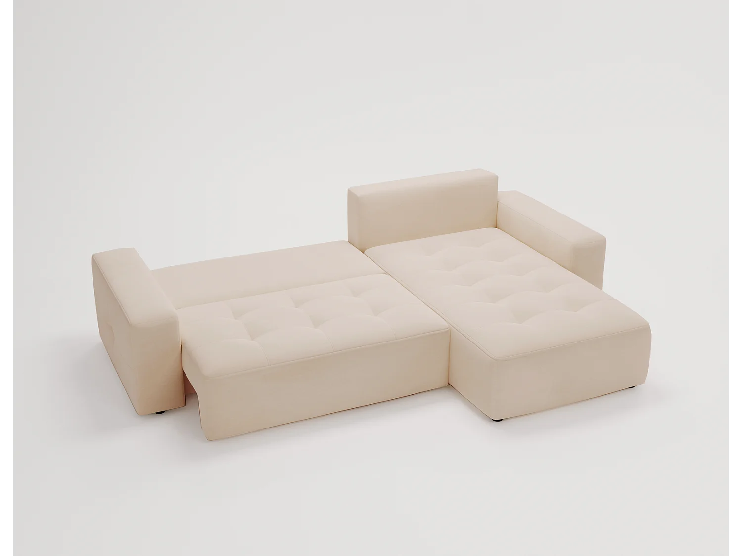 Emporius Nevada Hoekbank 250 cm met slaapfunctie et bedlade, rechts, fluweel beige (Trinity 4)