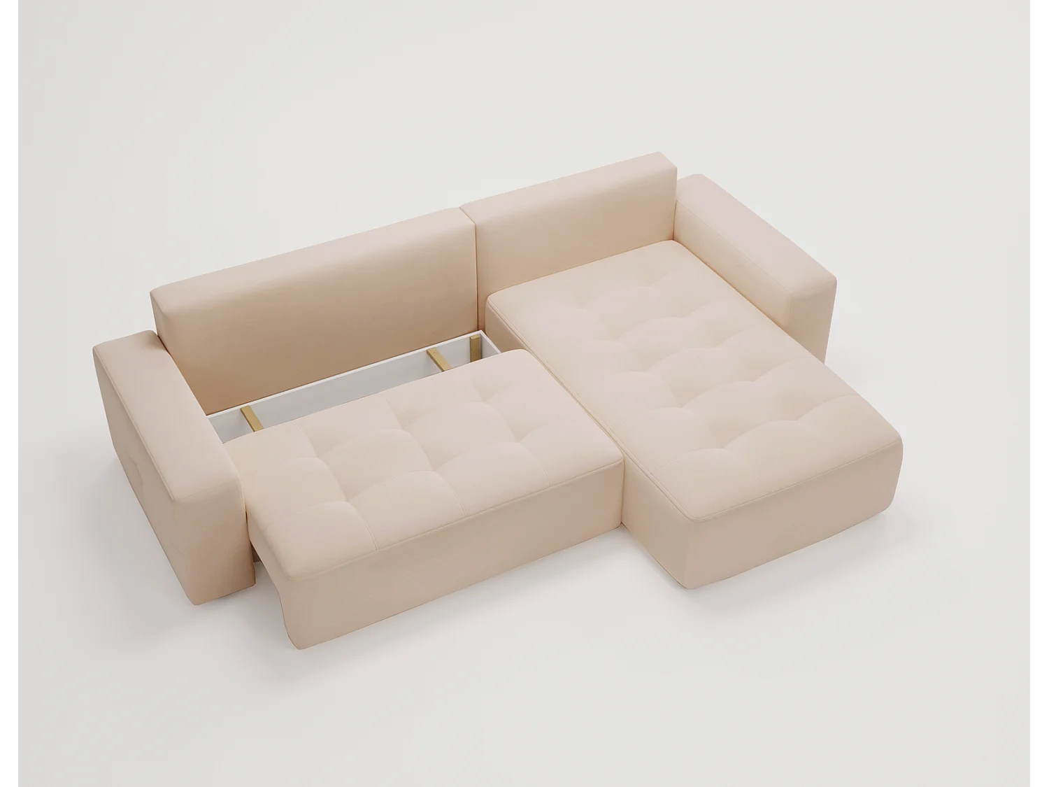 Emporius Nevada Hoekbank 250 cm met slaapfunctie et bedlade, rechts, fluweel beige (Trinity 4)