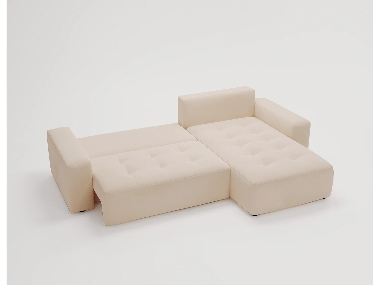 Canapé d'angle convertible 4 places en tissu capitonné beige