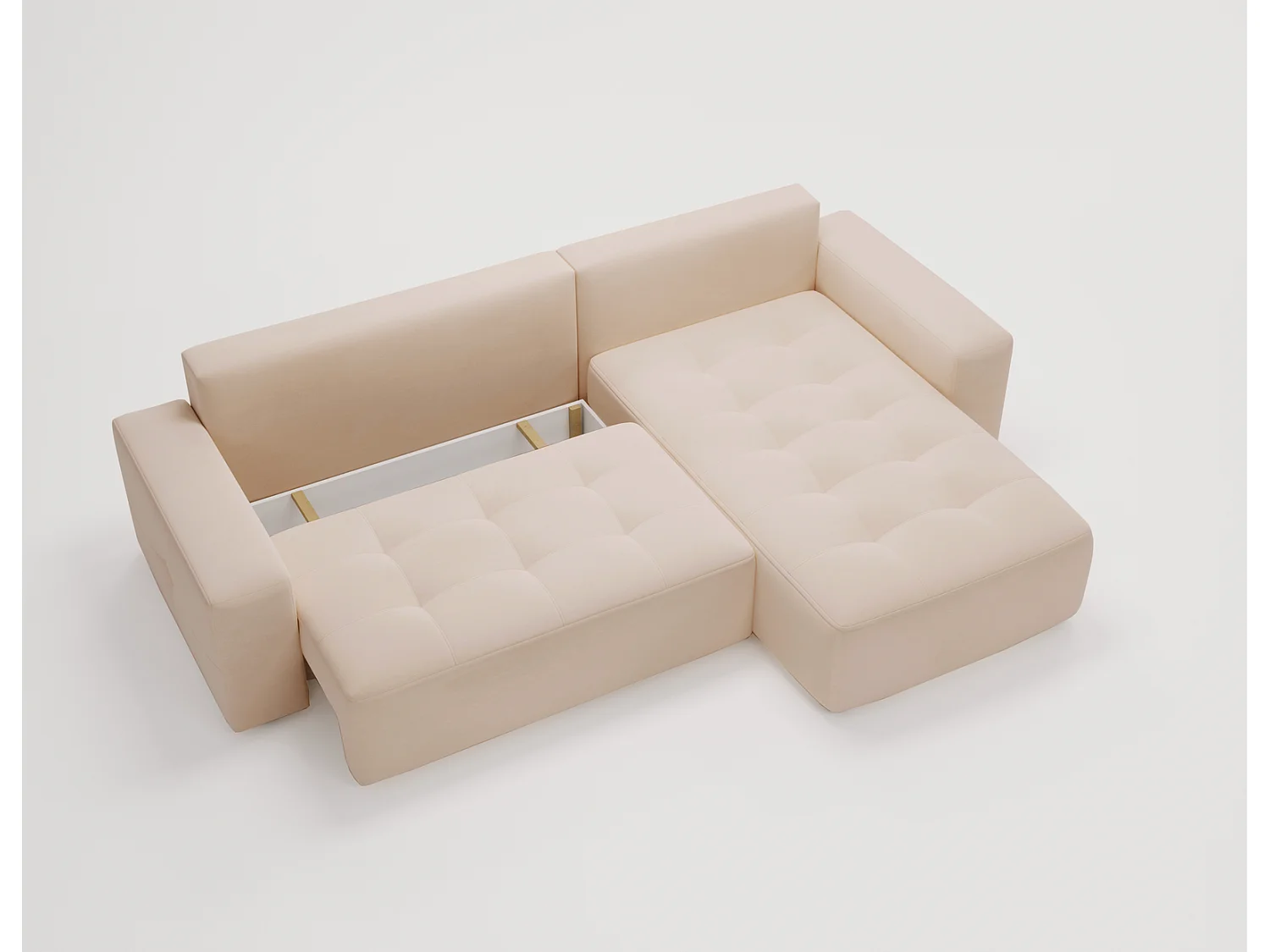 Canapé d'angle convertible 4 places en tissu capitonné beige
