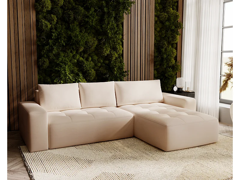 Emporius Nevada Canapé d'angle avec Rangement, Convertible - Tissu Velours, Canapé d'angle 250 cm, 4 Places - Droite, Beige (Trinity 4)