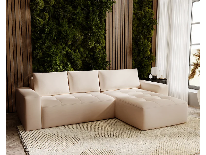 Emporius Nevada Canapé d'angle avec Rangement, Convertible - Tissu Velours, Canapé d'angle 250 cm, 4 Places - Droite, Beige (Trinity 4)