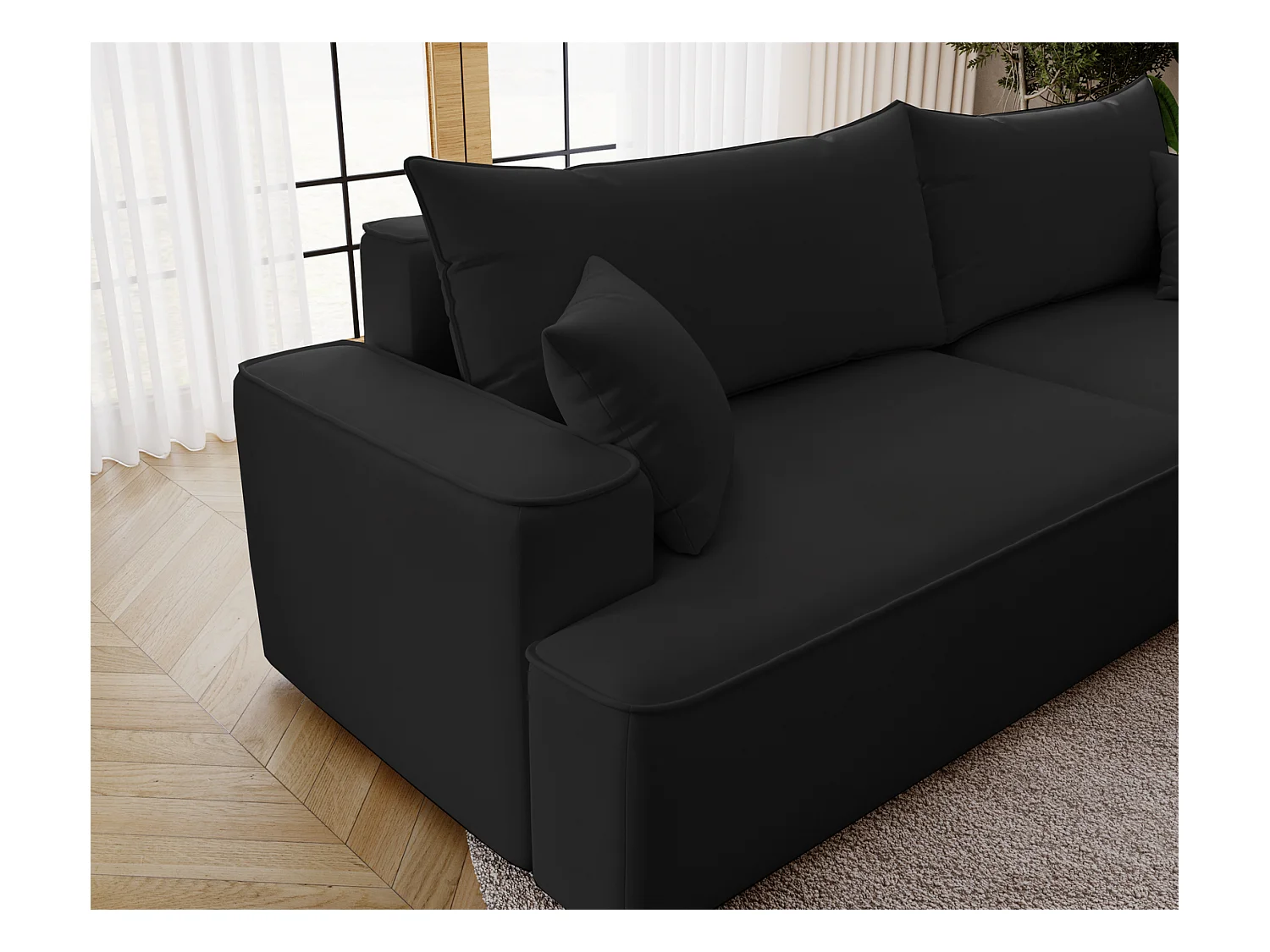 Emporius Dallas Canapé d'angle 270 cm, Convertible, Tissu Velours - Droite, Noir (Komodo 23)