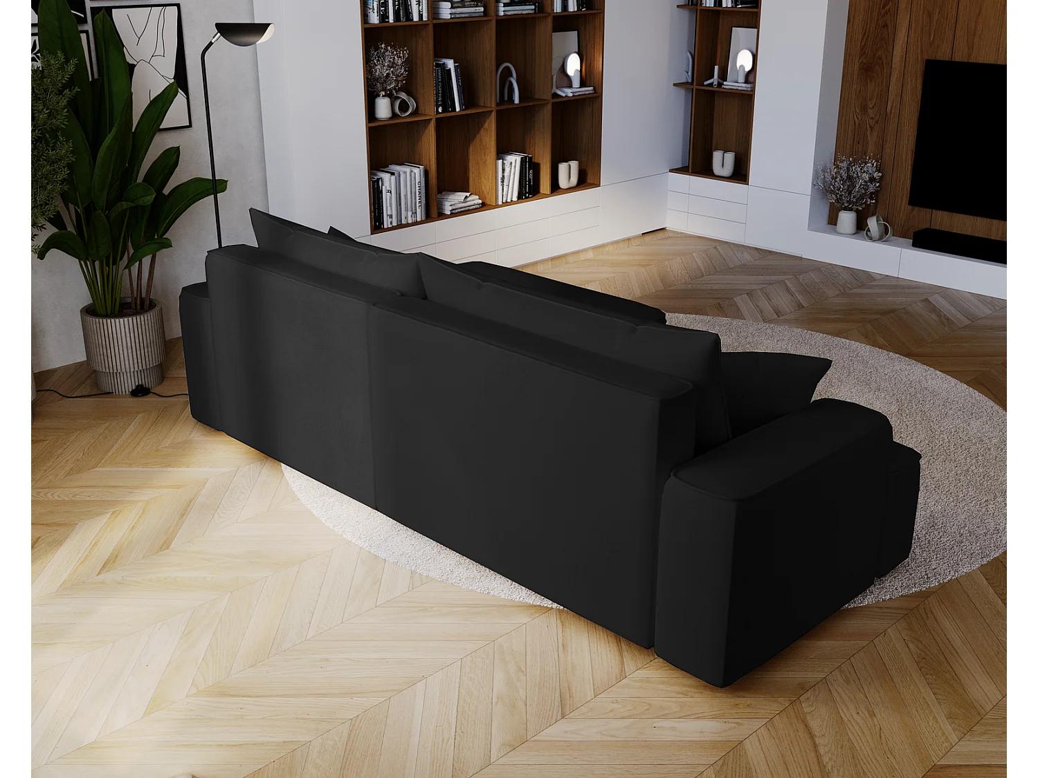 Canapé d'angle convertible Dallas, 270 cm, velours, droit, noir