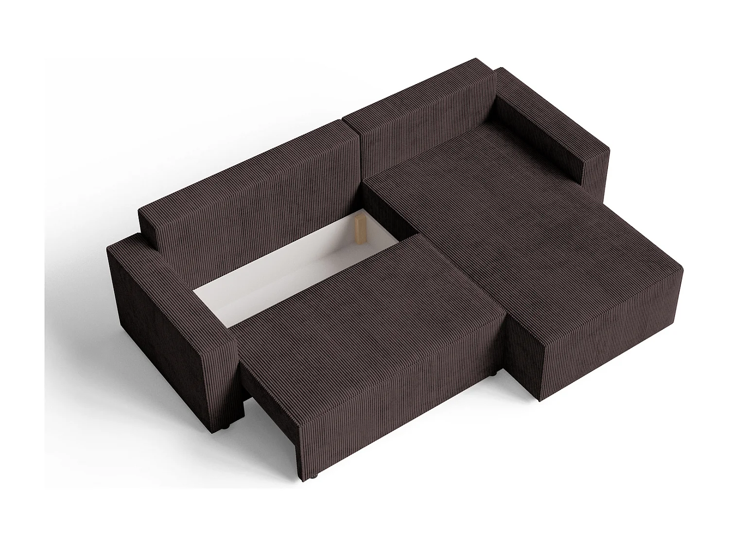 Emporius Lugo Hoekbank 250 cm - L-Vorm, sofa met slaapfunctie, rechts, ribfluweel Bruin (LincolnD 29)