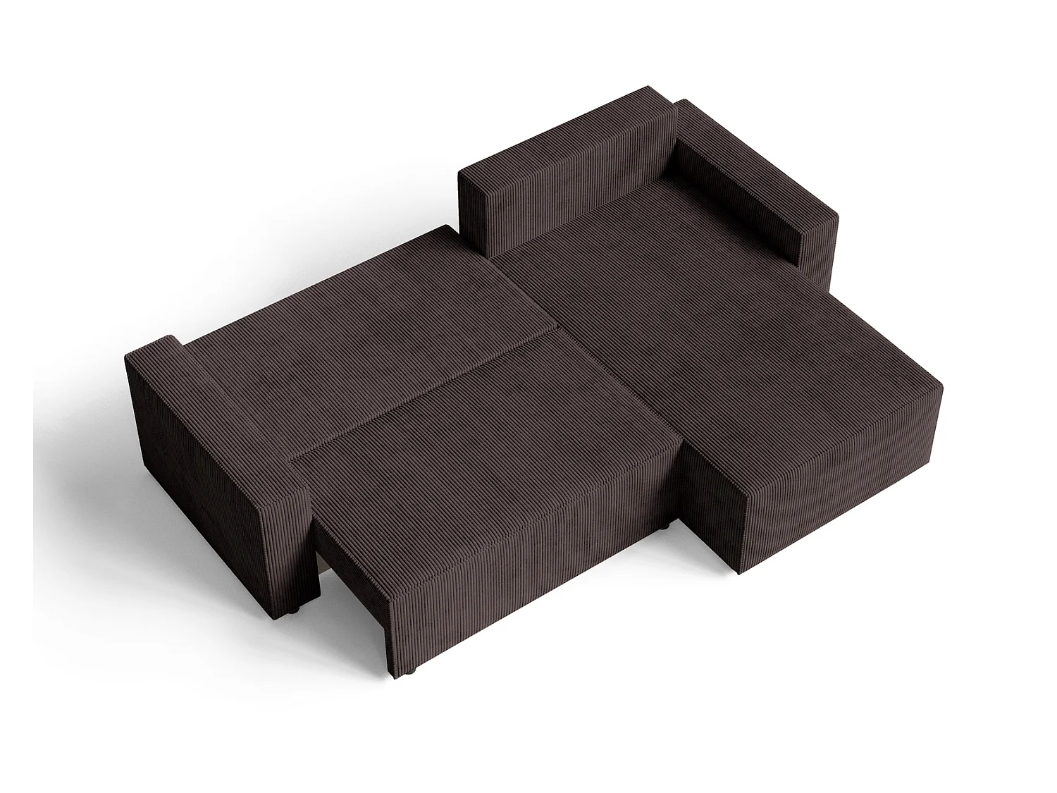 Hoekbank met slaapfunctie Lugo 250 cm, L-vorm, sofa, rechts, ribfluweel bruin