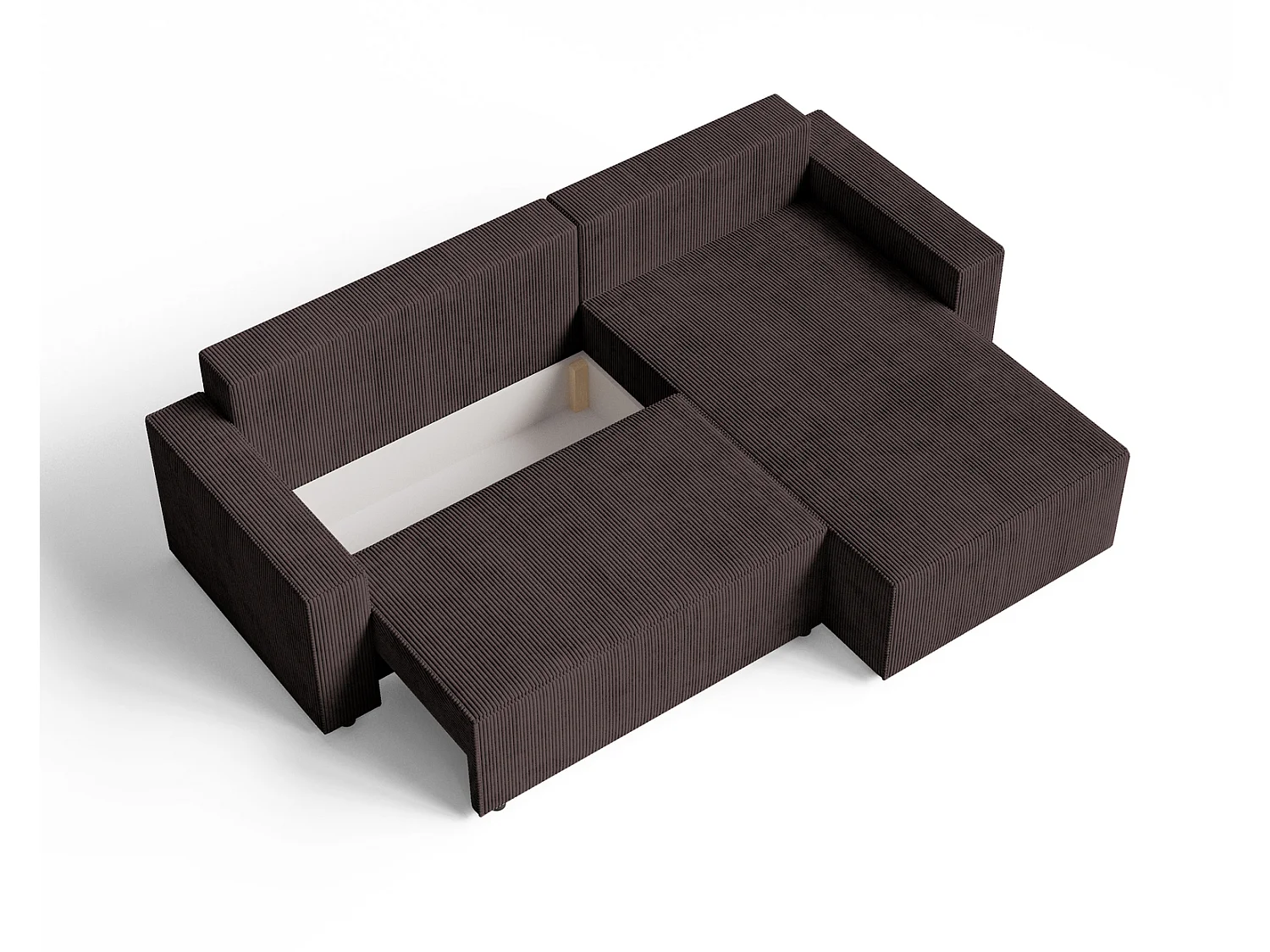 Hoekbank met slaapfunctie Lugo 250 cm, L-vorm, sofa, rechts, ribfluweel bruin