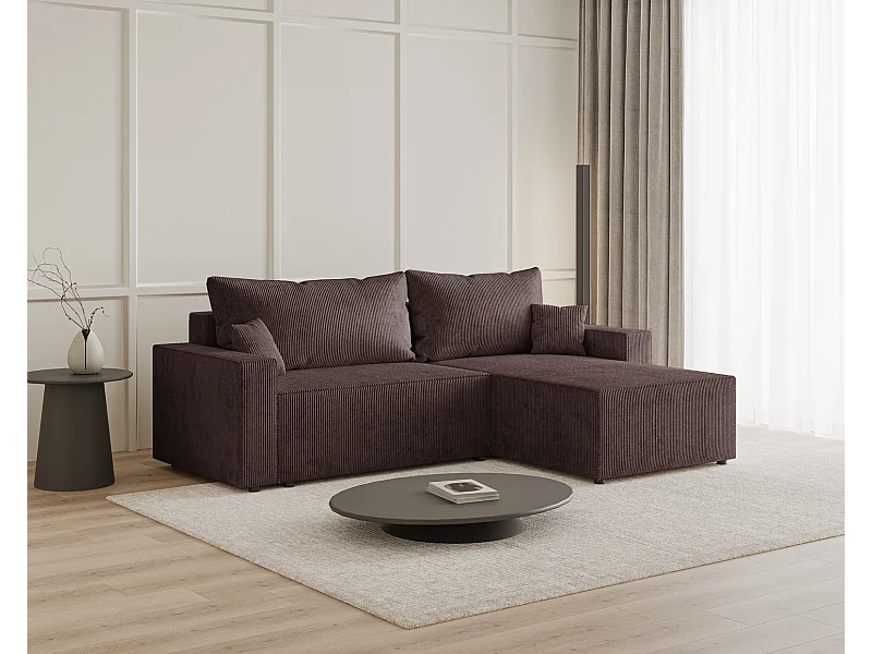 Emporius Lugo Hoekbank 250 cm - L-Vorm, sofa met slaapfunctie, rechts, ribfluweel Bruin (LincolnD 29)