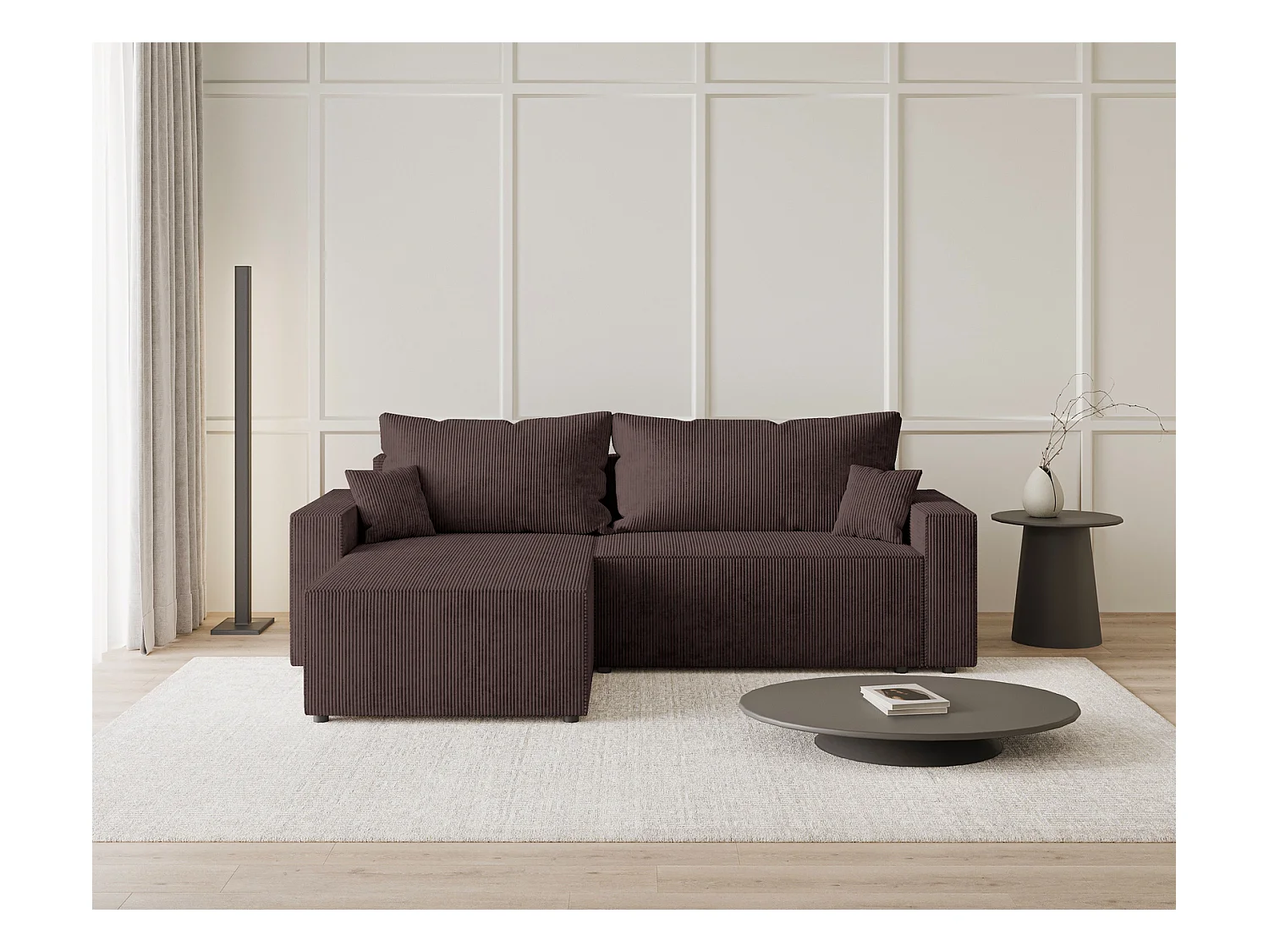 Emporius Lugo Canapé d'angle Convertible - Tissu Velours Côtelé, Canapé d'angle avec Rangement - Gauche, Brun (LincolD 29)