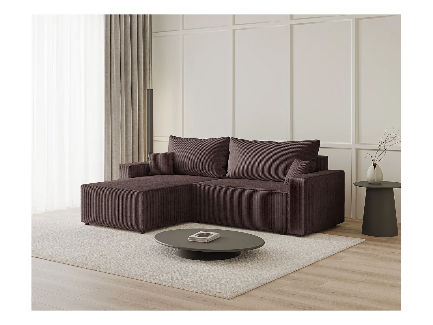Emporius Lugo Canapé d'angle Convertible - Tissu Velours Côtelé, Canapé d'angle avec Rangement - Gauche, Brun (LincolD 29)