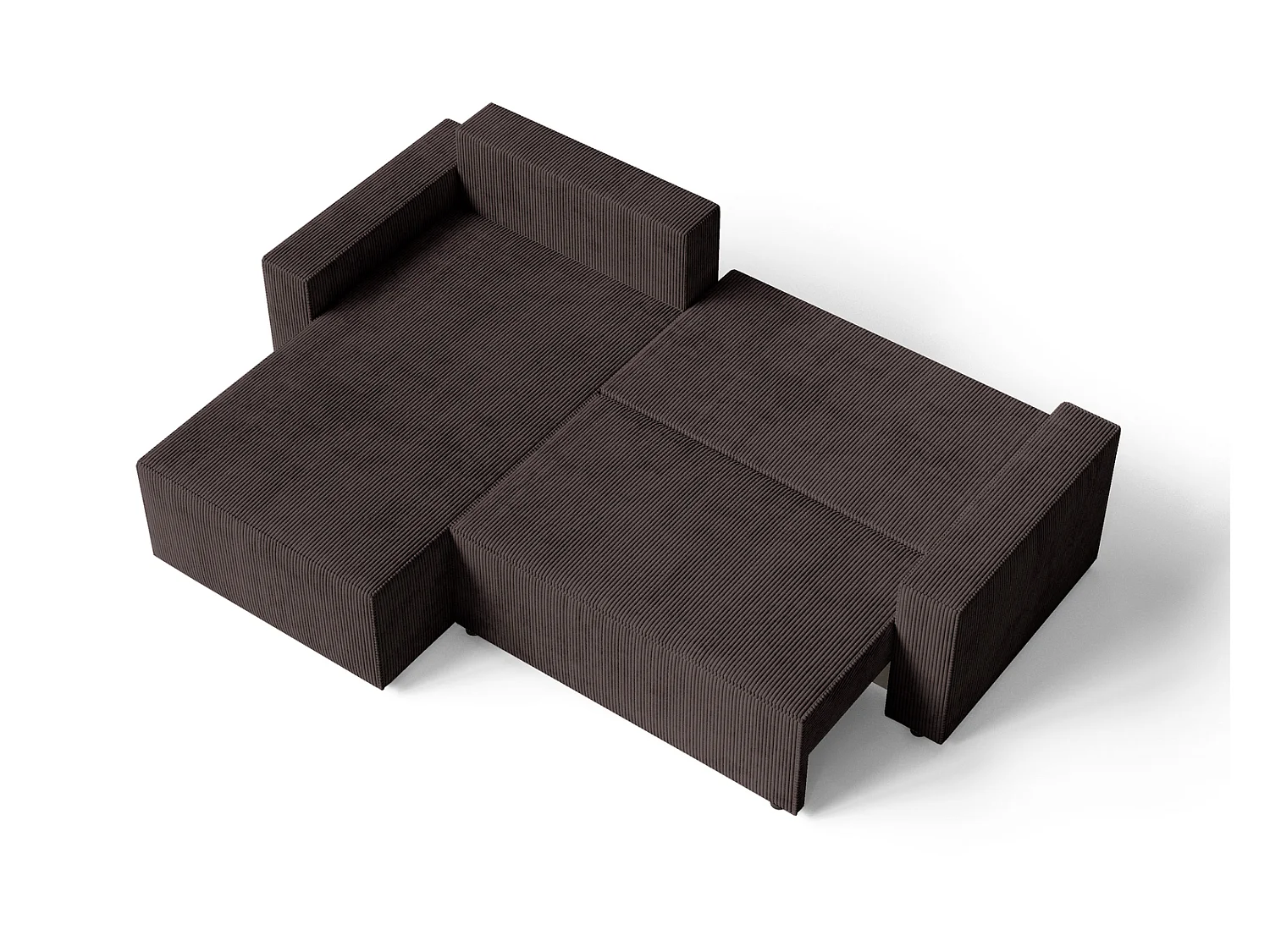 Hoekbank met slaapfunctie Lugo 250 cm, L-vorm, sofa, links, ribfluweel bruin