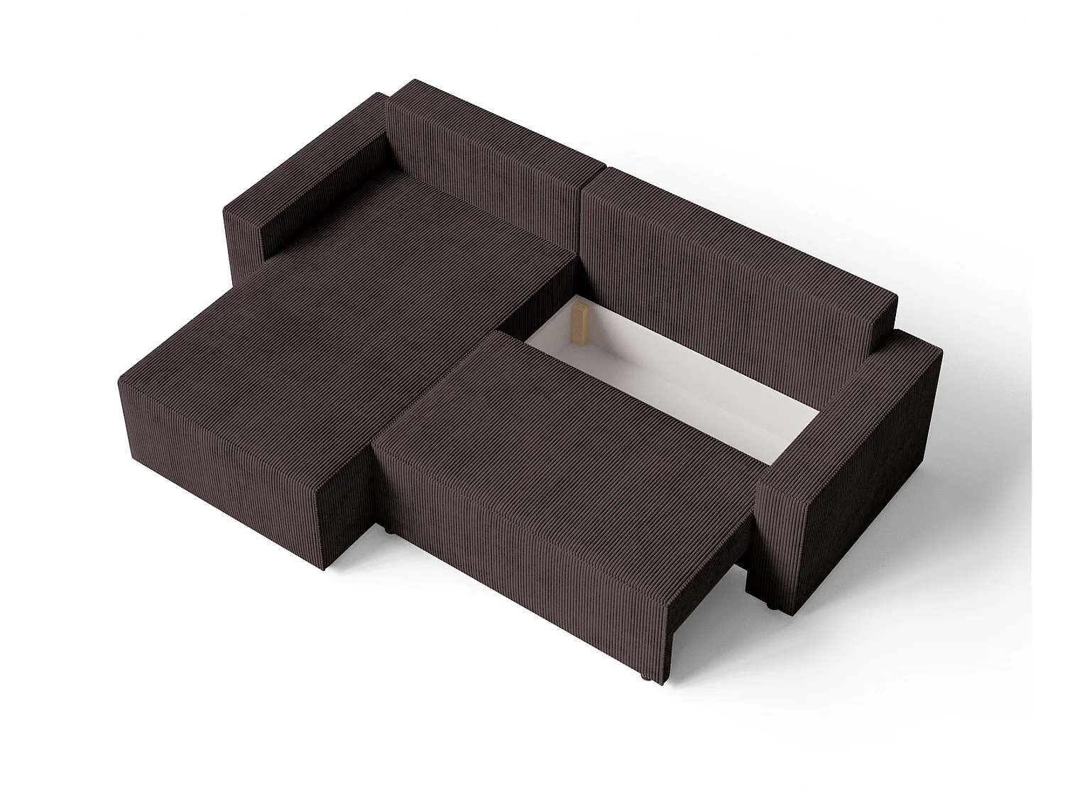 Hoekbank met slaapfunctie Lugo 250 cm, L-vorm, sofa, links, ribfluweel bruin