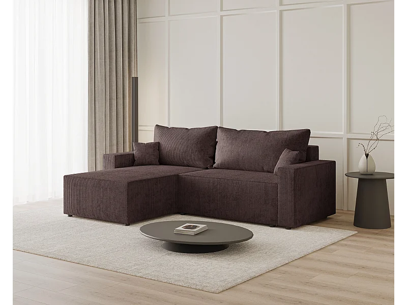 Emporius Lugo Hoekbank 250 cm - L-Vorm, sofa met slaapfunctie, links, ribfluweel Bruin (LincolnD 29)
