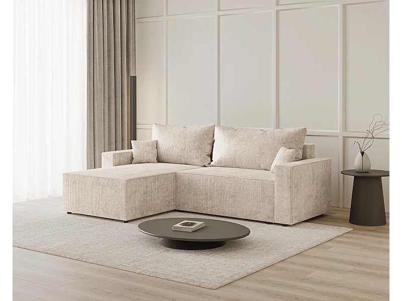 Emporius Lugo Canapé d'angle Convertible - Tissu Velours Côtelé, Canapé d'angle avec Rangement - Gauche, Beige (LincolD 4)