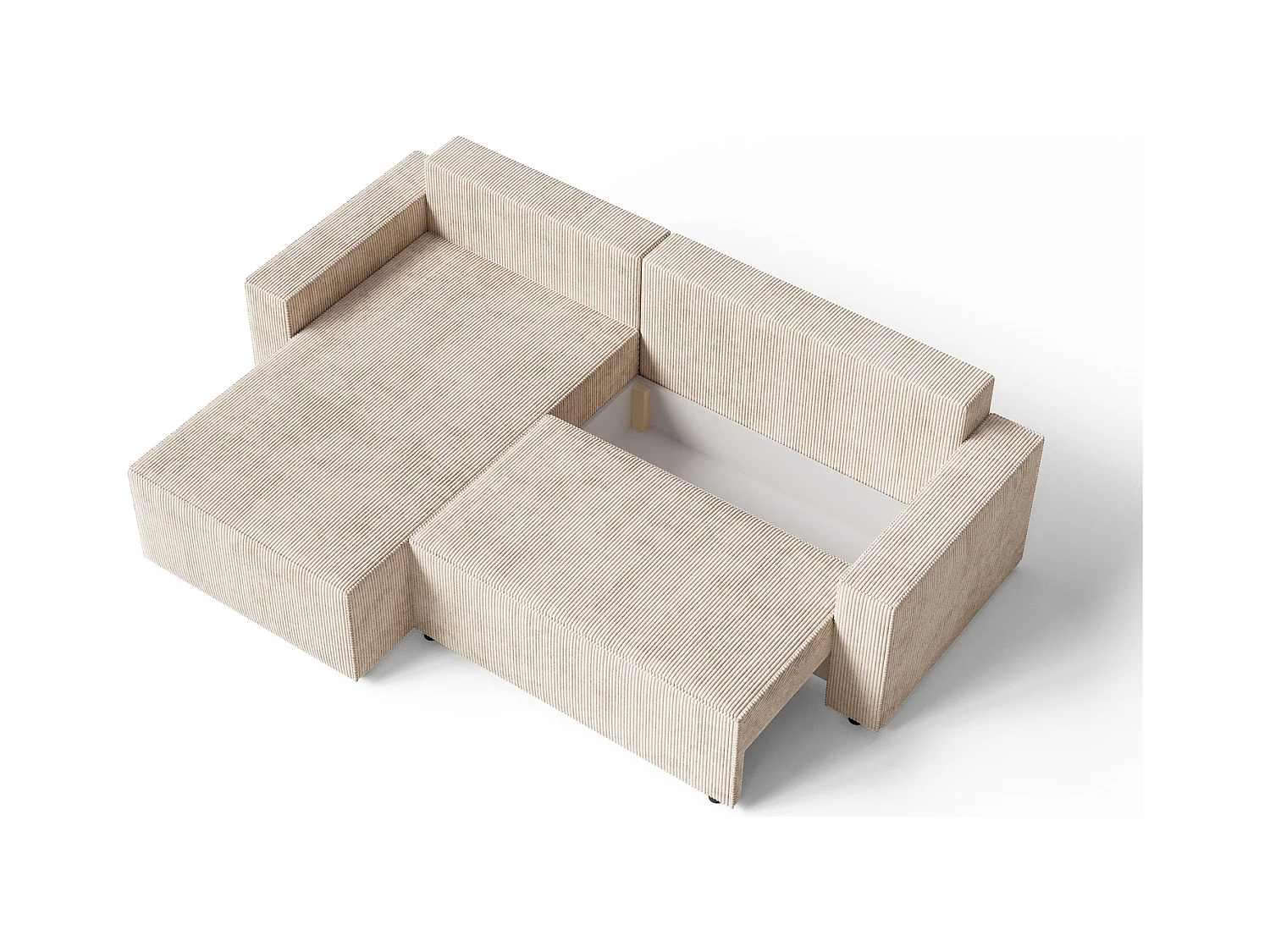 Emporius Lugo Hoekbank 250 cm - L-Vorm, sofa met slaapfunctie, links, ribfluweel Beige (LincolnD 4)