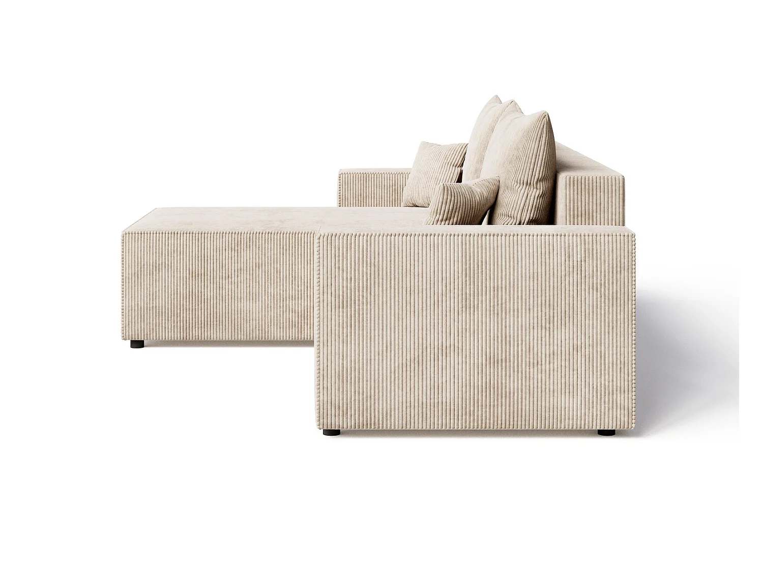 Canapé d'angle convertible Lugo, avec coffre de rangement, velours côtelé, gauche, beige