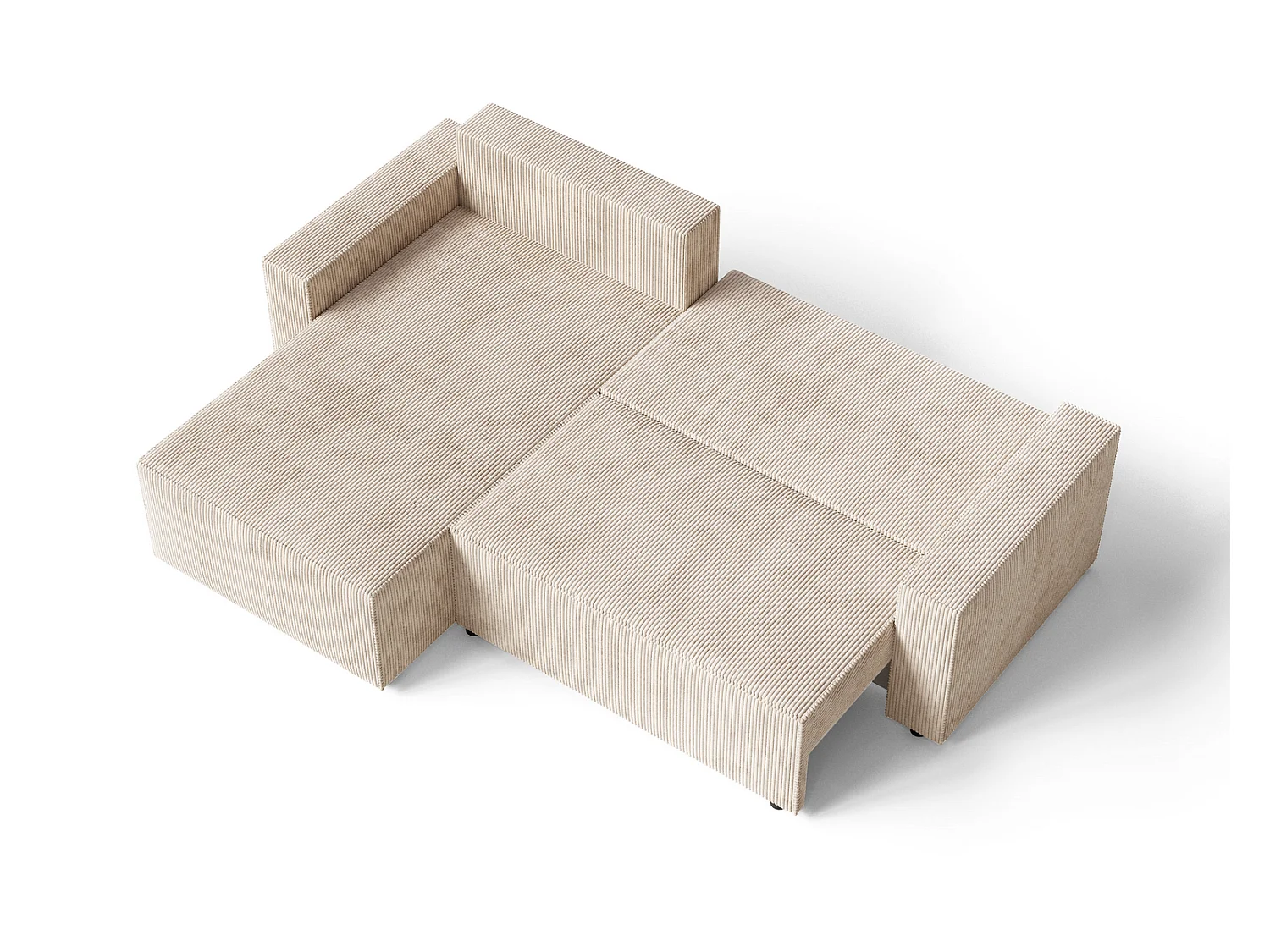Canapé d'angle convertible Lugo, avec coffre de rangement, velours côtelé, gauche, beige