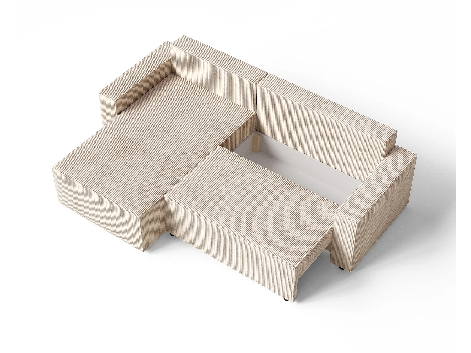 Canapé d'angle convertible Lugo, avec coffre de rangement, velours côtelé, gauche, beige