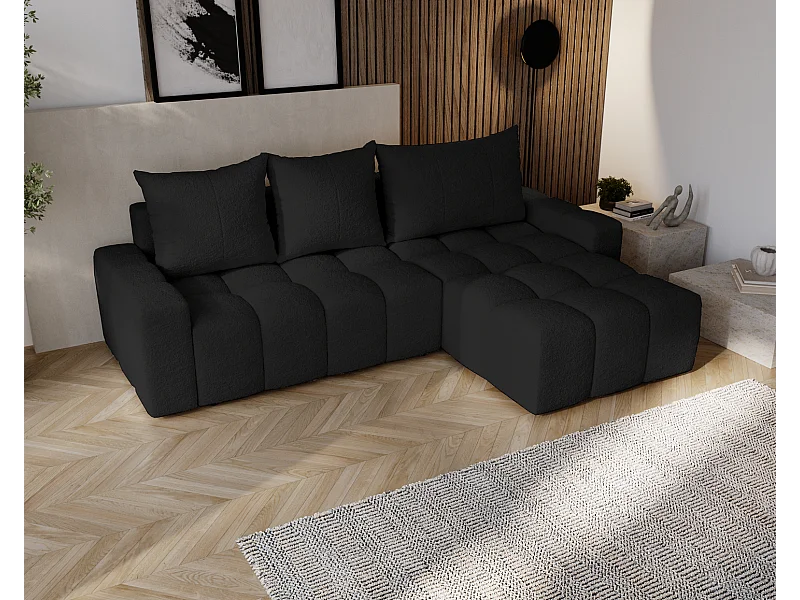 Emporius Wilson Hoekbank met slaapfunctie - slaapbank met bedlade, rechts, bouclé zwart (Anthology 19)