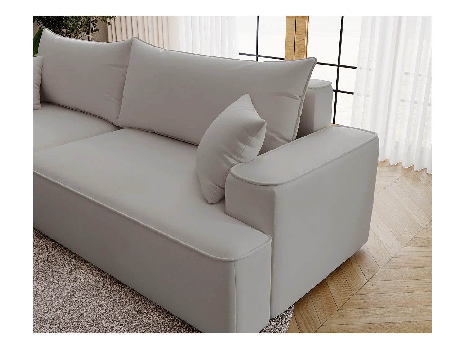 Emporius Dallas Canapé d'angle 270 cm, Convertible, Tissu Velours - Gauche, Gris clair (Komodo 20)