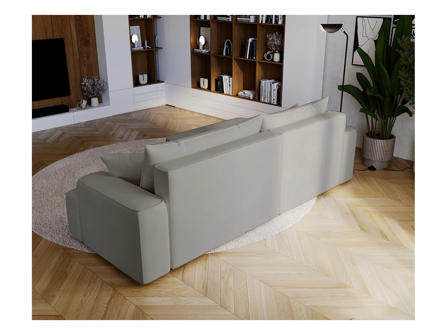 Emporius Dallas Canapé d'angle 270 cm, Convertible, Tissu Velours - Gauche, Gris clair (Komodo 20)