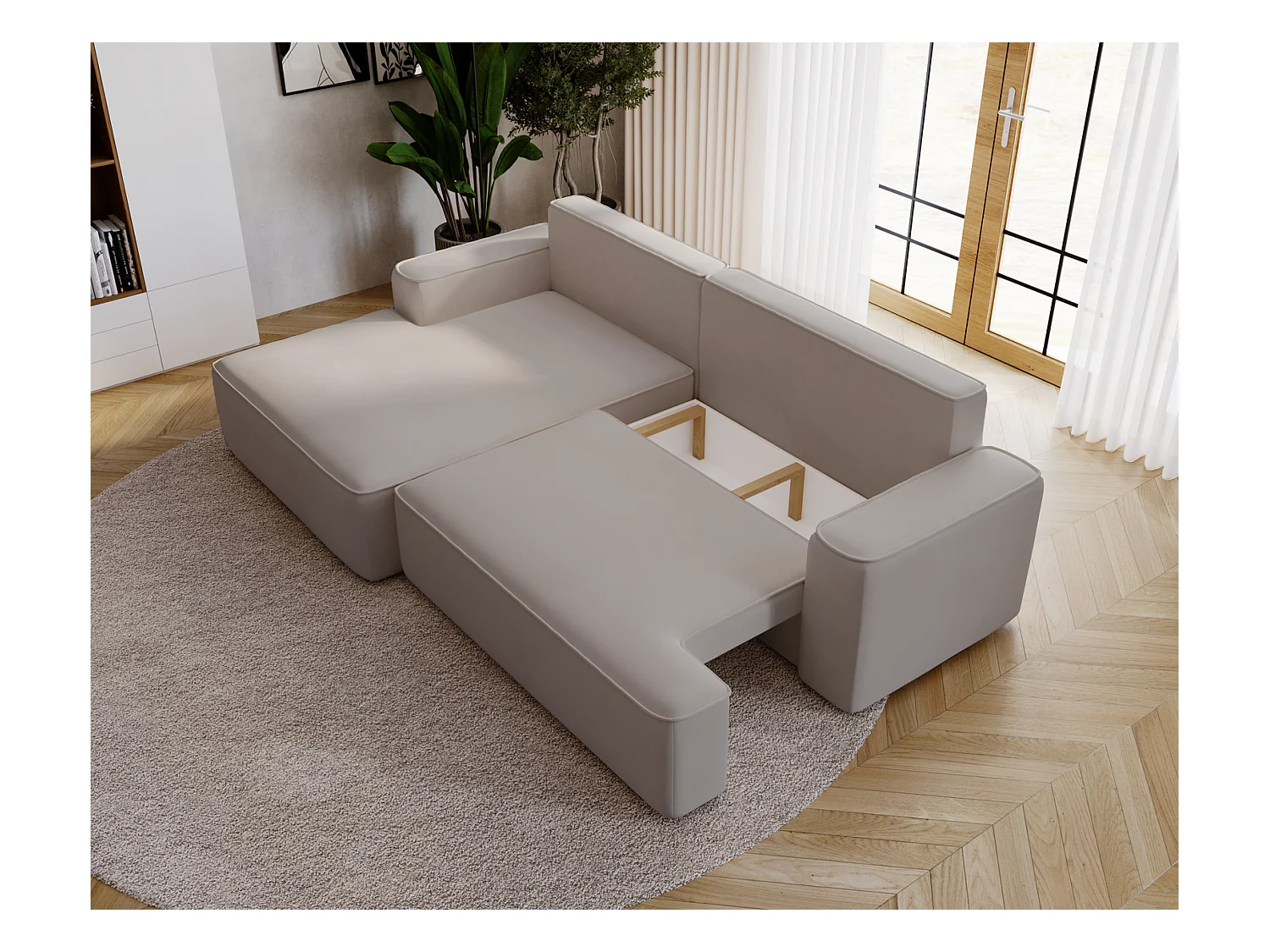 Emporius Dallas Canapé d'angle 270 cm, Convertible, Tissu Velours - Gauche, Gris clair (Komodo 20)