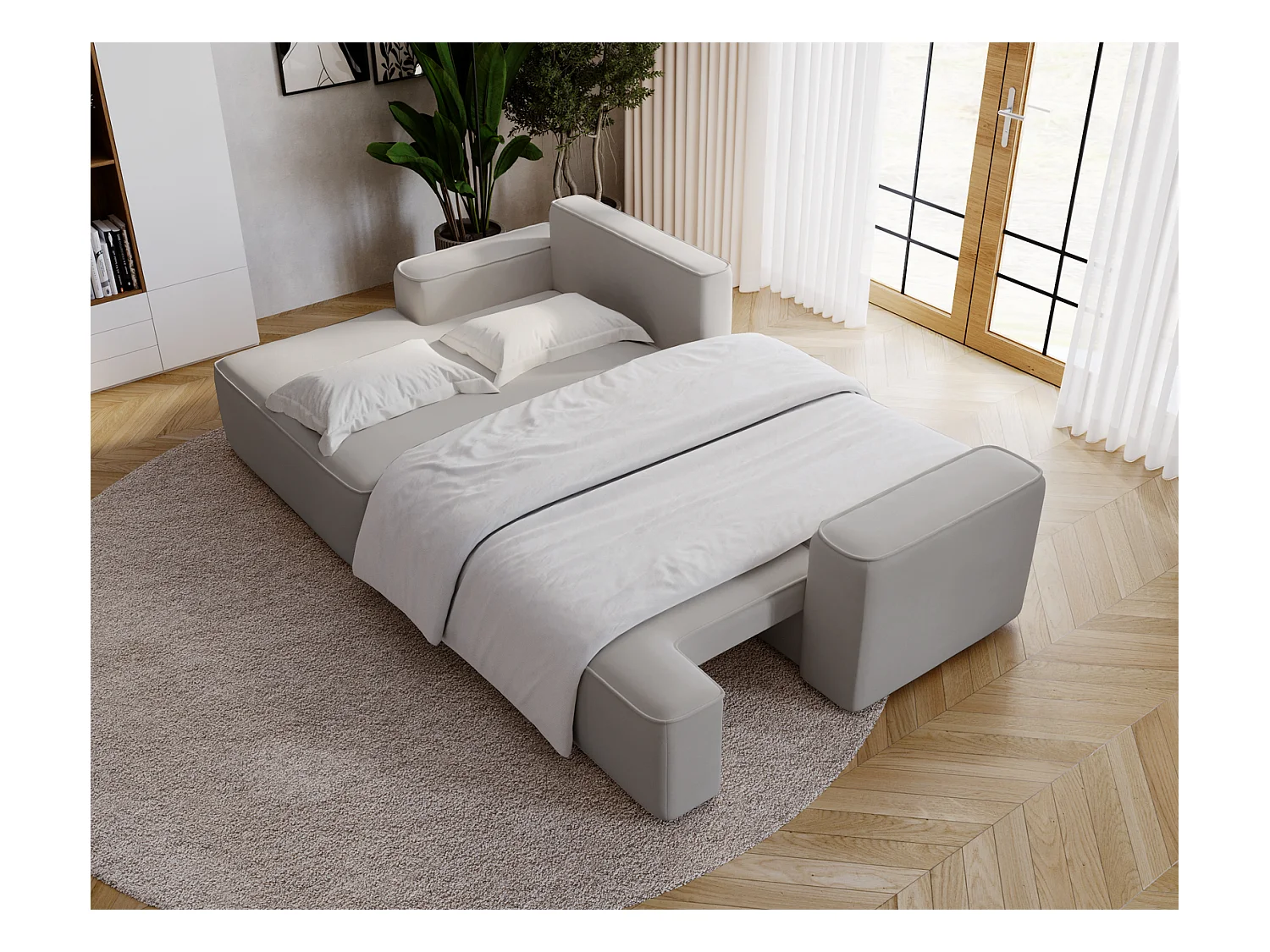 Emporius Dallas Canapé d'angle 270 cm, Convertible, Tissu Velours - Gauche, Gris clair (Komodo 20)