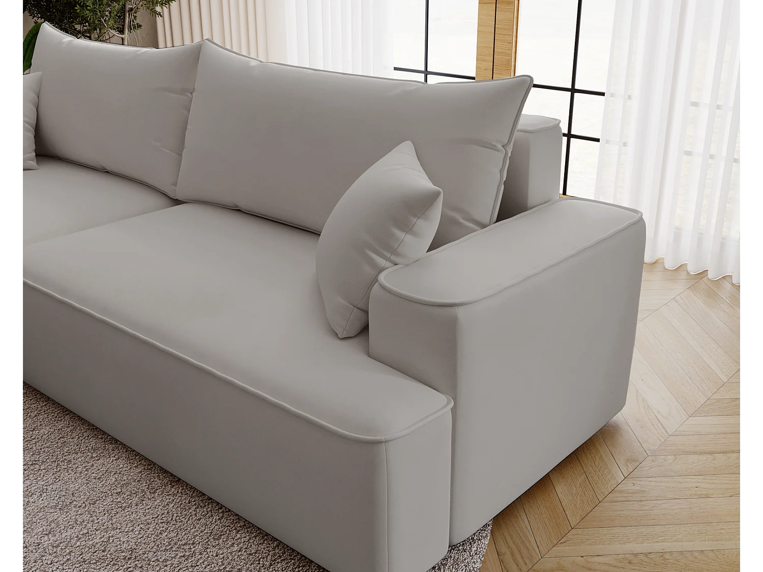 Emporius Dallas Hoekbank L-Vorm - slaapfunctie en bedlade, links - Sofa 250 cm, fluweel lichtgrijs (Komodo 20)