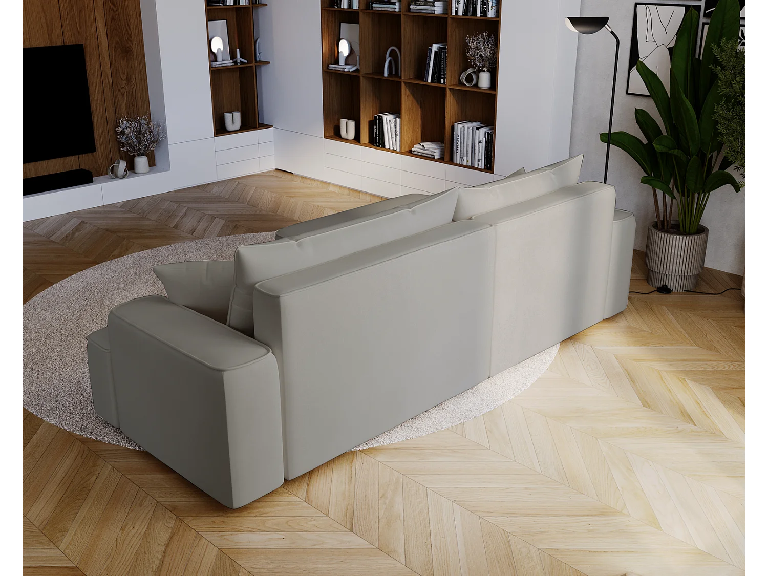 Emporius Dallas Hoekbank L-Vorm - slaapfunctie en bedlade, links - Sofa 250 cm, fluweel lichtgrijs (Komodo 20)