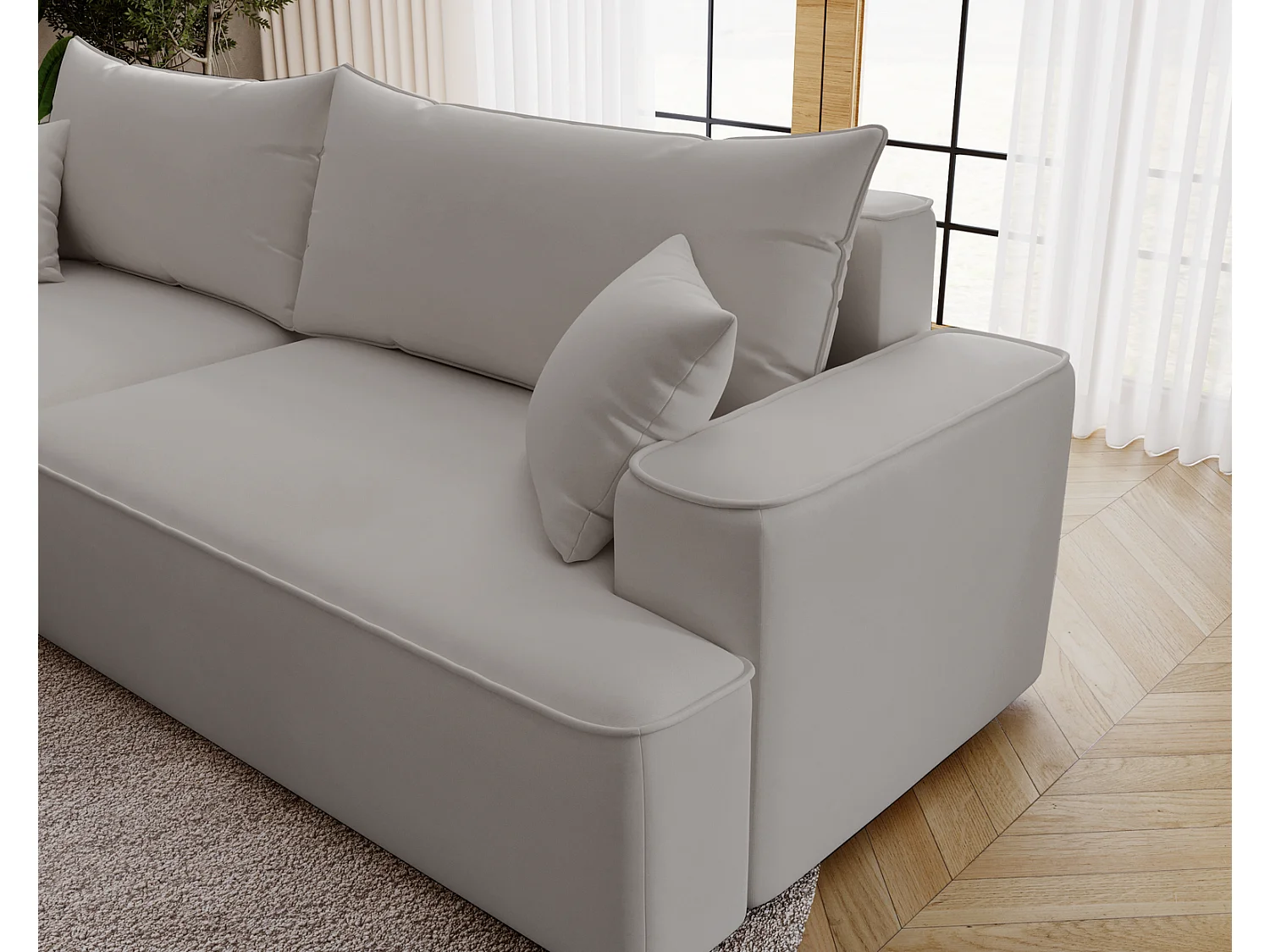 Canapé d'angle convertible Dallas, 270 cm, velours, gauche, gris clair
