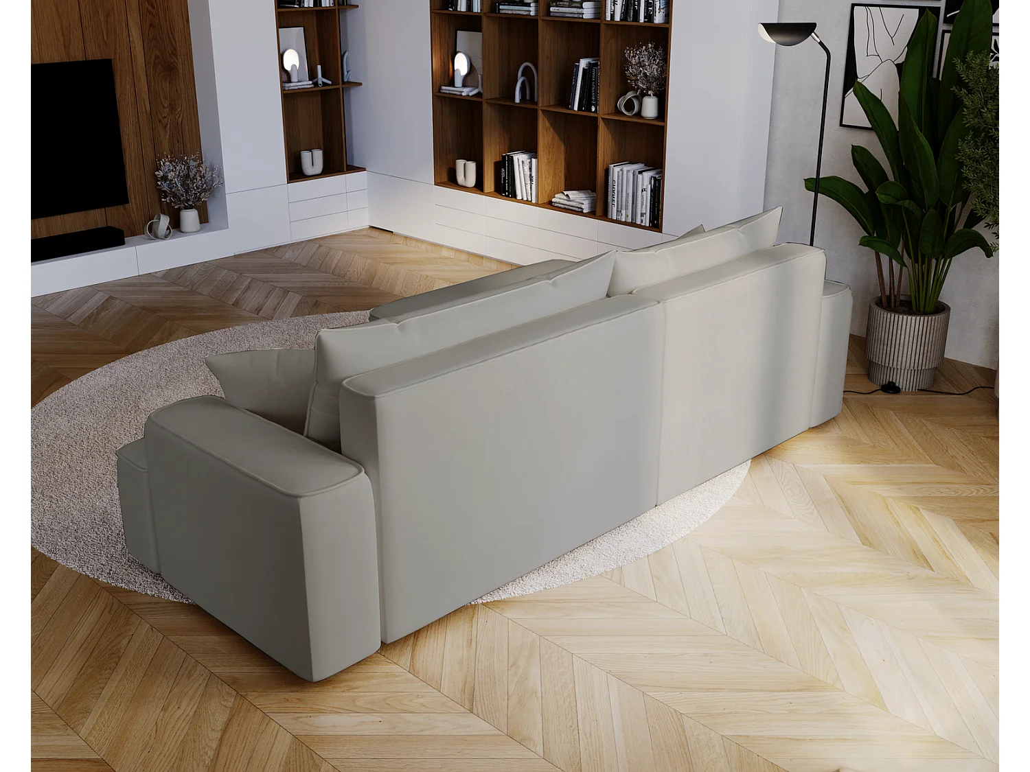 Canapé d'angle convertible Dallas, 270 cm, velours, gauche, gris clair