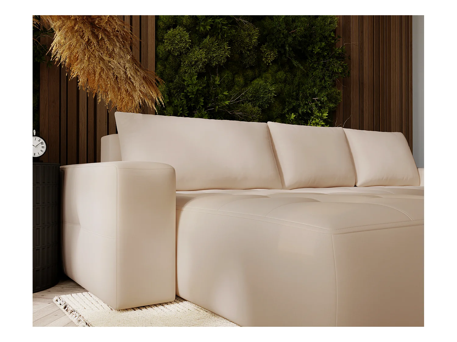 Emporius Nevada Canapé d'angle avec Rangement, Convertible - Tissu Velours, Canapé d'angle 250 cm, 4 Places - Gauche, Beige (Trinity 4)